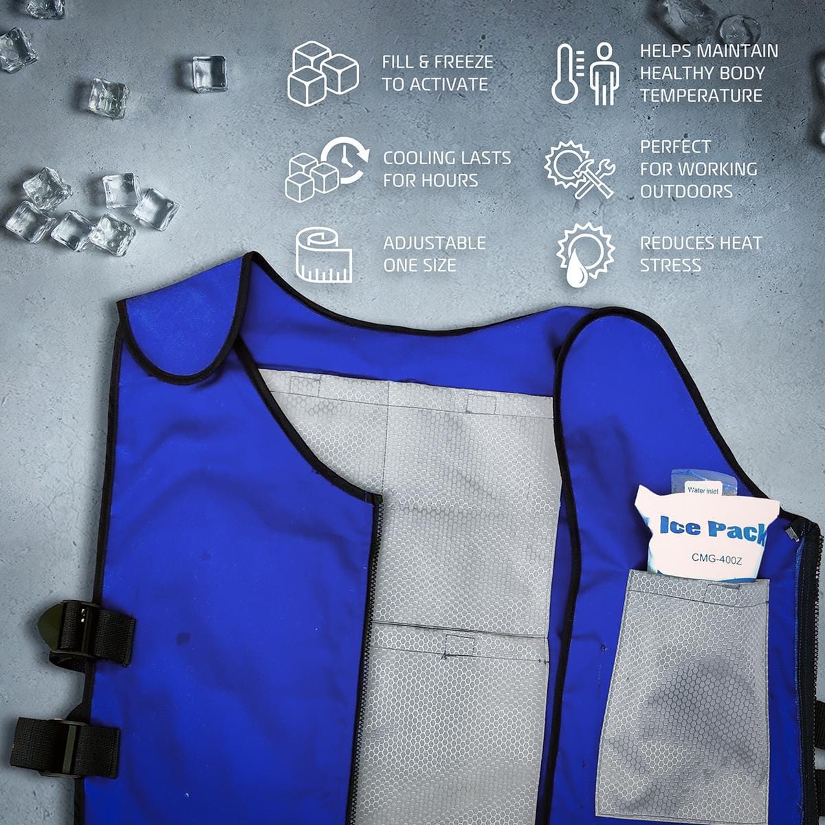 AlphaCool Arctic Cooling Ice Vest with Self-Fill Reusable Ice